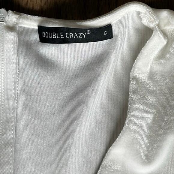 Double Crazy White Velvet Silver Sequin Fringe Mini Dress Women’s Size S - Picture 10 of 11